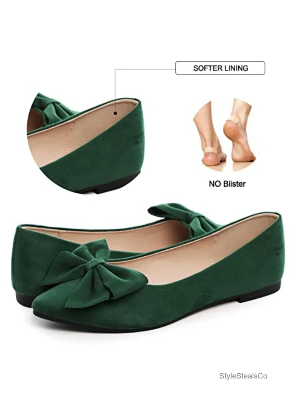 Women's Pointed Toe Ballet Flats Vegan Microsuede Slip On Dress Shoes